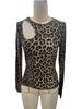 Leopard Print Cutout Round Neck Bodycon Long Sleeve Women's T-shirt (2025 Edition)