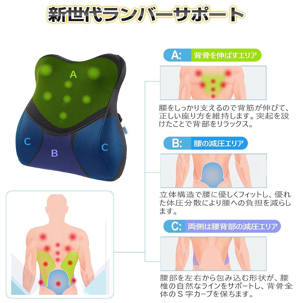 IKSTAR Lumbar Support Memory Foam Cushion, Back Pain Relief, Improved Acupressure Design, RoHS