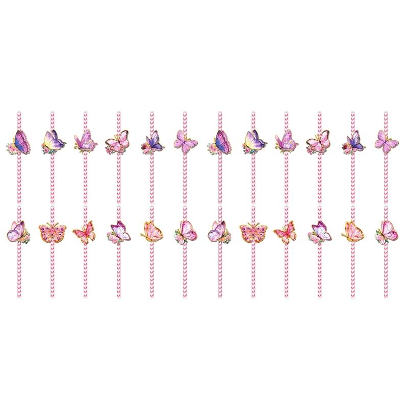 

Pack Of 24 Butterfly Theme Disposable Paper Straw Biodegradable Drinking Straw for Parties and Event Drink Accessories 1