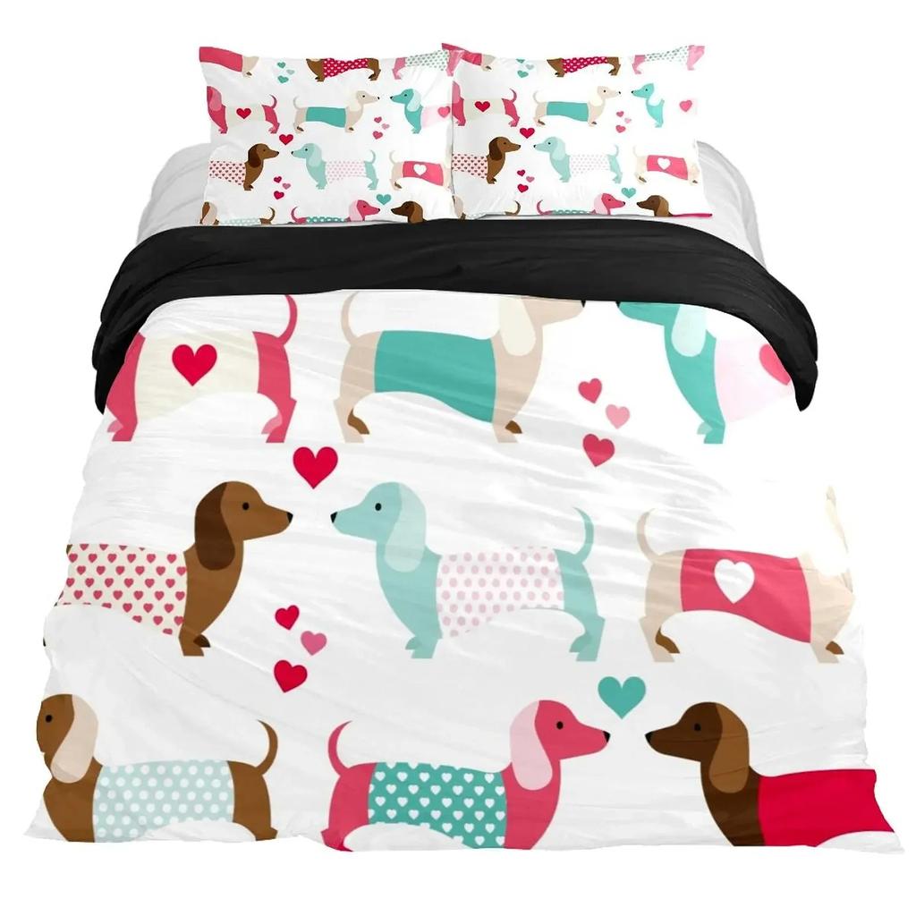 Dachshund Duvet Cover Collection Cartoon Style Dachshunds King Size Bedding Collection For Dog Lovers Kids Teens 23Pcs Twin Comforter Cover