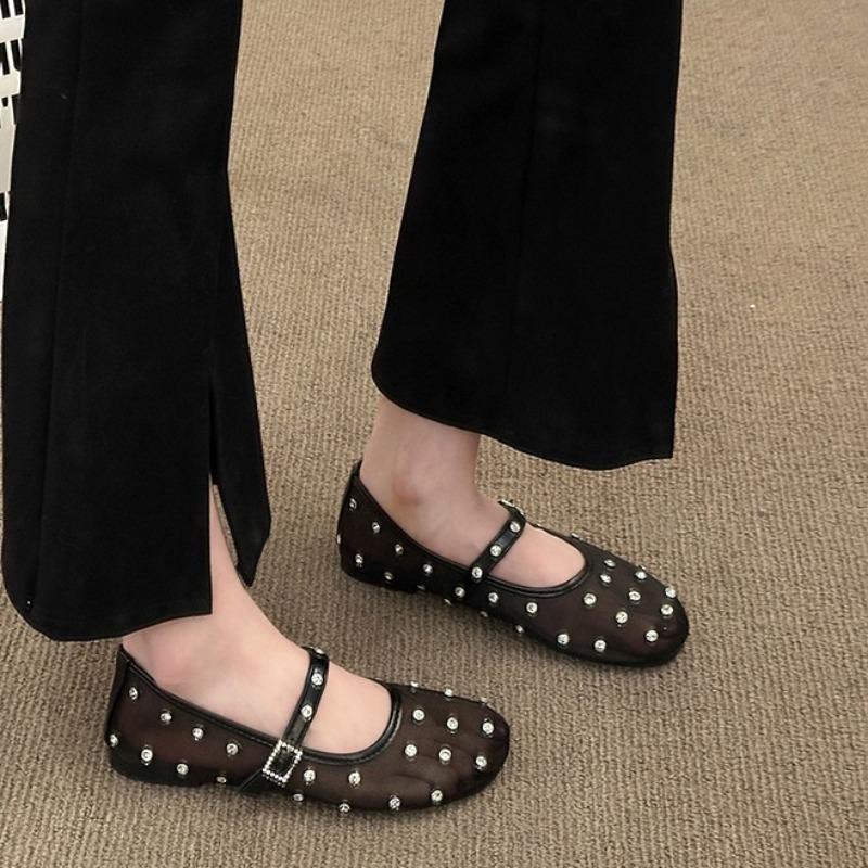 

Новые летние балетки женские с круглым носком, с неглубоким вырезом, с заклепками, на одной пряжке, на мягкой подошве, плоские, одинарные туфли 40 чёрный