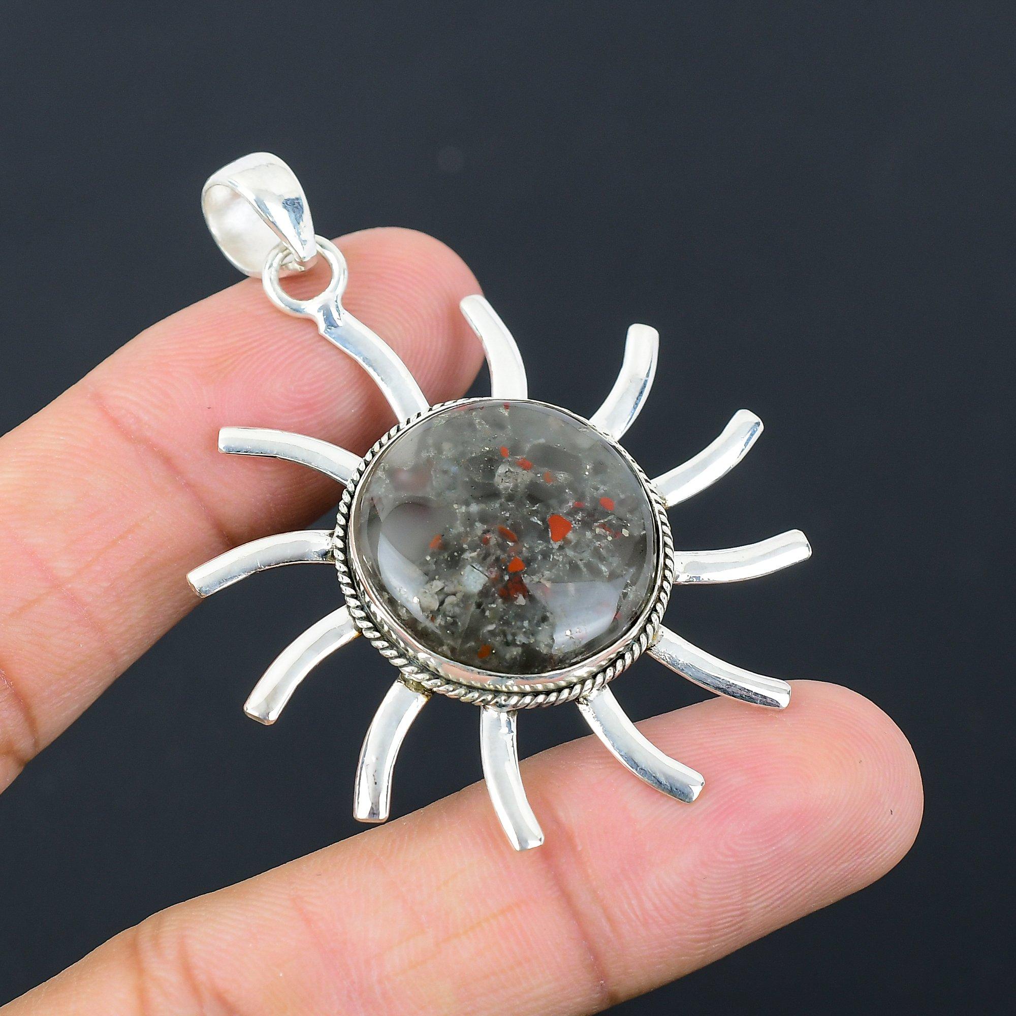Birthday Gift For Her Natural Tabu Jasper Gemstone Pendant 925 Sterling Silver