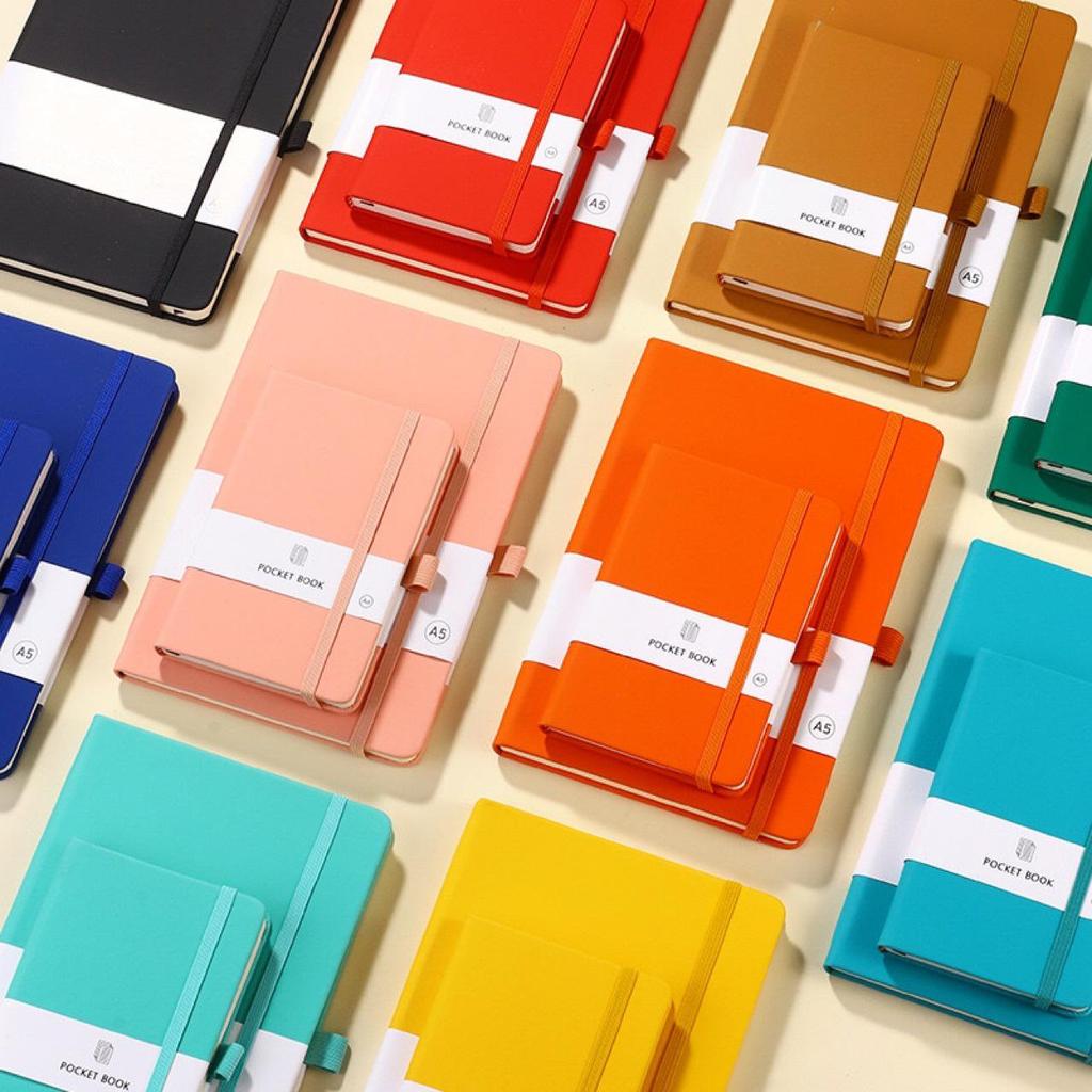 A6/A5 Elastic Band Color Pocket Notebook - Leather Feel, Portable Student Memo