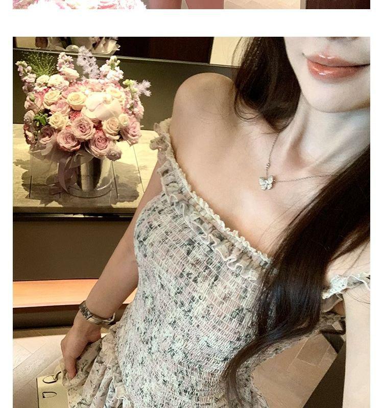 Waist-Cinching 2026 Floral One-Shoulder Short Dress with Elastic Waist - New Summer Style for Women