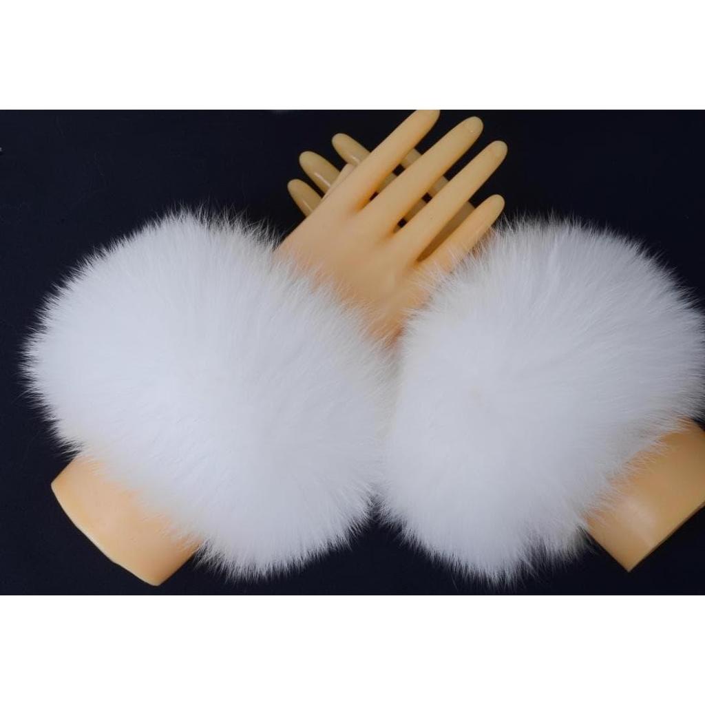 Used Set of 2, New Limited Edition Fox Fur Cuffs Arm Warmers, White, Fur