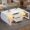 100×50×40cm White High Gloss Coffee Table, with Mobile App Controllable LED Lights, Living Room Table with Cabinet, Suitable for Office, Study