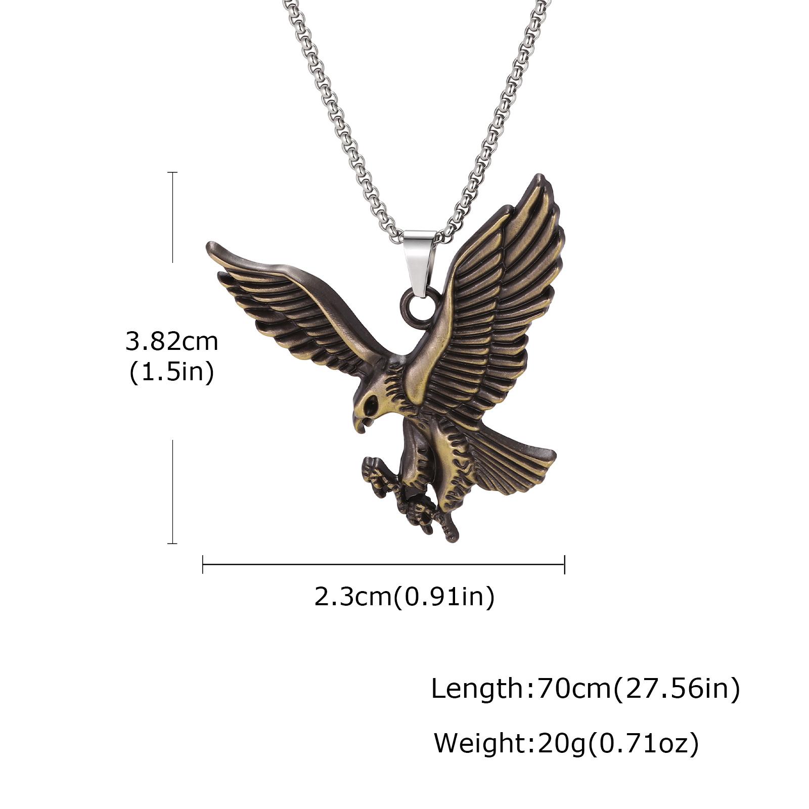 Retro Hip Hop Flying Eagle Pendant Necklace, Stainless Steel Chain Bald Eagle Bird Necklace for Men, Punk Rock Jewelry Gift