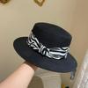 Wind New Designer Zebra Pattern Flat Top Women's Summer Seaside Hat Concave Shape Sunshade Sunscreen