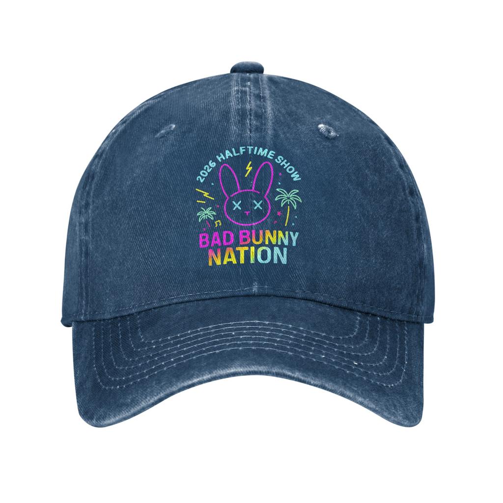 Men Women Bads Bunnys Halftime Show Printed Hat Classic Distressed Denim  Baseball Cap Adjustable