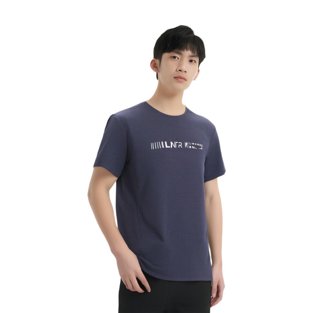 Li-Ning Solid Color Quick-Dry Breathable Round Neck Training Sports T-Shirt Men Tops Deep-Navy-Blue ATSSA85-3