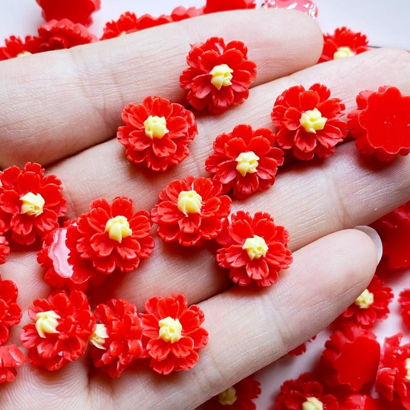 60Pcs New 12mm Cute Mini Flower Flat Back Resin Cabochons Scrapbooking DIY Jewelry Craft Decoration Accessorie