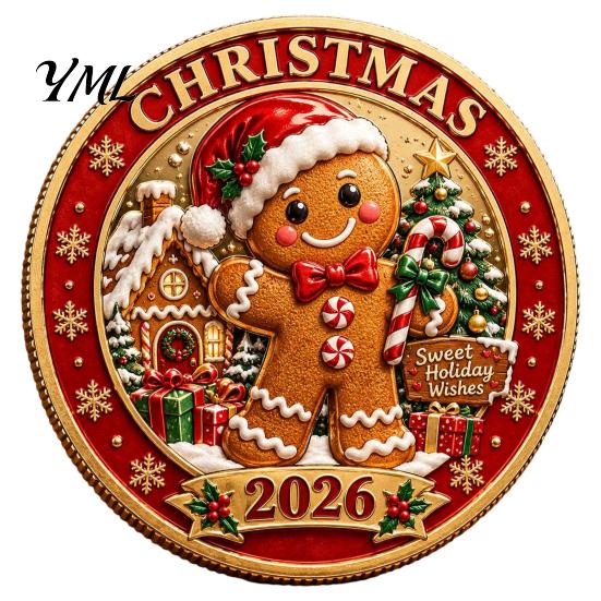 Einzigartige Weihnachtsstrumpffüller 2026 Münze, Feiertags-Gedenkstück mit geprägten bunten Reliefkunstmünzen Weihnachtsmann/Lebkuchenmann/Schneemann/Elch