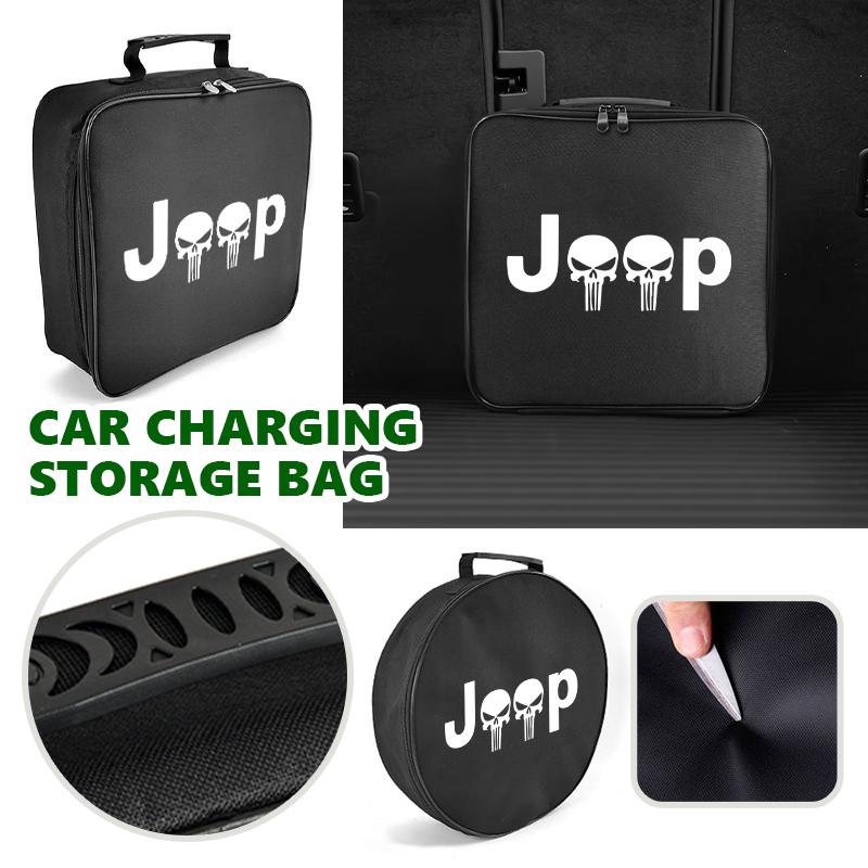 For Jeep Car Charging Cable Storage Bag Sockets Charging Gun Organizer Accessories Grand Cherokee Patriot Renegade Compass AKN1