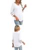 2026 Women's Fashion Solid Color V-Neck Loose Three-Quarter Sleeve Round Neck Hollow-Out Casual Top