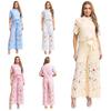 Set Dintr-o Piesă pentru Femei S-3XL: Top cu revere, mânecă scurtă, floral, decupat, cu nasturi, cu pantaloni cu picior larg și curea, pentru petrecere, uzură zilnică