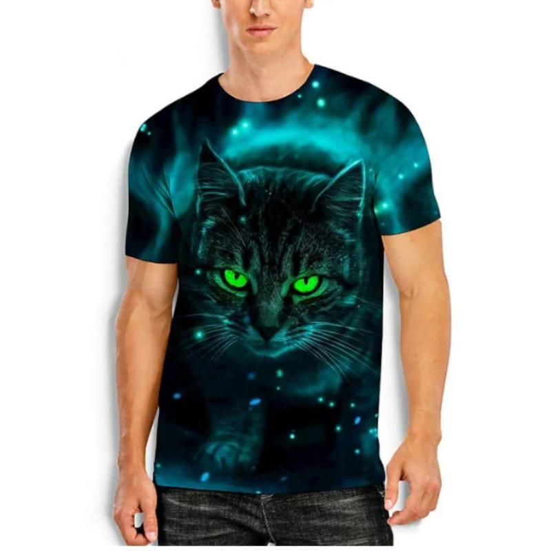 Summer Round Neck 3D Cat Print Top Fashionable Casual Short Sleeved Men's T-shirts