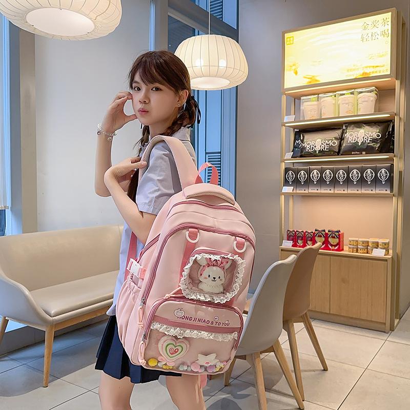 Schoolbag High Value Large Capacity Sweet Contrasting Color Girl Heart Backpack College Style Junior High School Students Multi-compartment Backpack