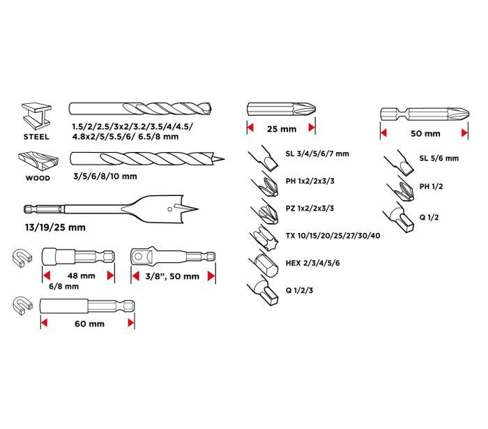Drill And Bits Set, 66 Pcs. Sockets - T 56H619