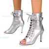 Fashion Silver Leather High Heeled Summer Short Boots Lace Up Peep Toe Women's Stiletto Elegant Boots Size 35-43 Botines Para Mujeres