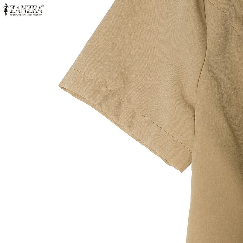 ZANZEA Damen Elegantes Rundhals Lässiges Kurzarmkleid