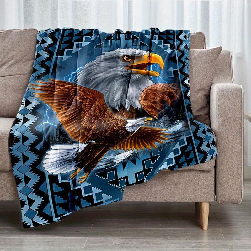 Eagle Print Throw Blanket - High-Density Plush Polyester, All-Season for Bed, Travel - Non-Shedding Warm