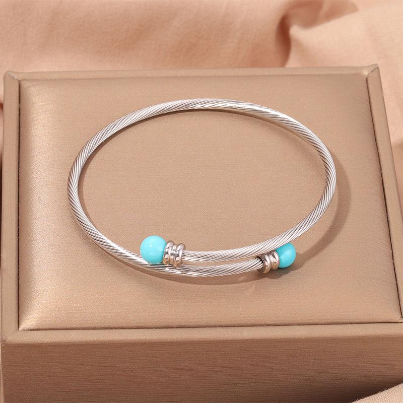 Popular, Personalized Trend, Retro Stainless Steel Winding Geometric , Pearl Steel Wire