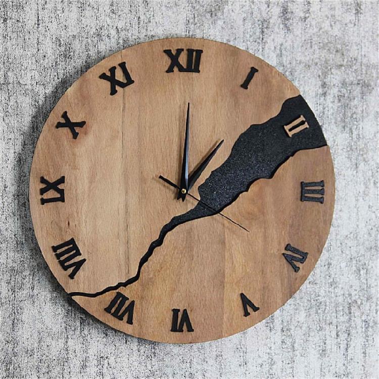 Moderne Wanduhr mit Rissmuster ohne Ticken Holz 30cm Hängeuhren für Büro Wohnzimmer Küche Schule