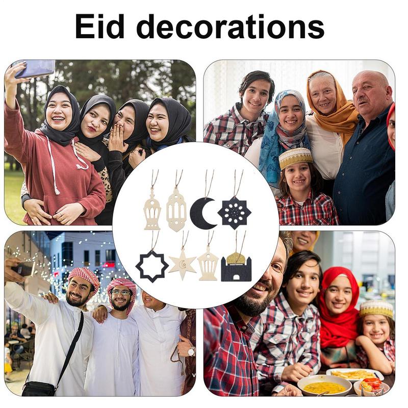 Eid Tree Ornaments Eid Ornaments Wall Decor 8X Holiday Pendant Door Signs Moon Star Castle Window Ornaments Wooden Home Decor