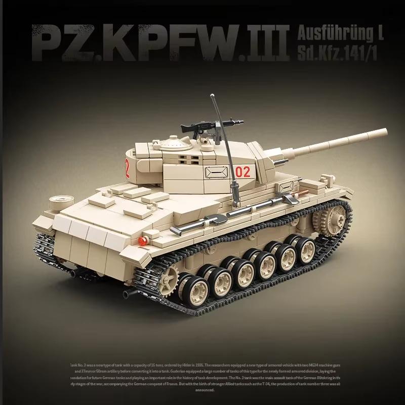 959PCS WW2 Military Classic PZ.KPFW No.3 Type-L Tank Model Heavy Tank Collection Model Building Blocks Bricks Toys for Boys Gift