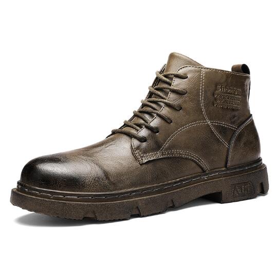 Male British Black Male Boots Fall High Top Tide Ankle Boots Casual Leather Motorcycle Boots D473