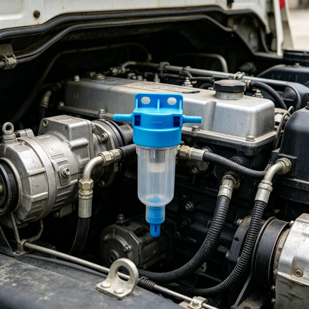 Oil and Water Separator Strainer Blue Translucent Cylindrical Mounting Bracket Car Part