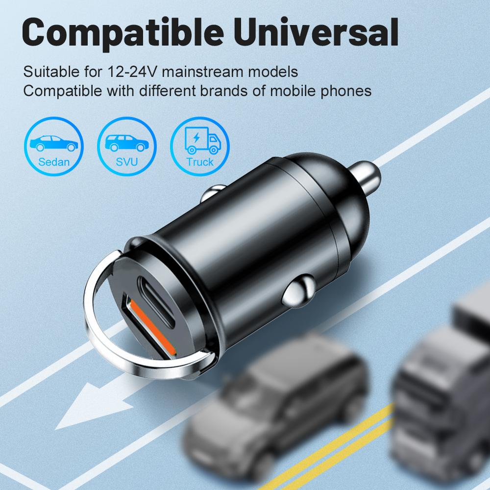 200W Dual USB Car Charger Fast Charging Mini Pull Ring Car Phone Charger for Iphone Xiaomi Huawei Ipad Universal Car Lighter
