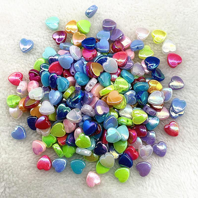 50pcs 8mm AB Colour Heart Shape Acrylic Beads Loose Spacer Beads for Jewelry Makeing DIY Bracelet Necklace Accessories