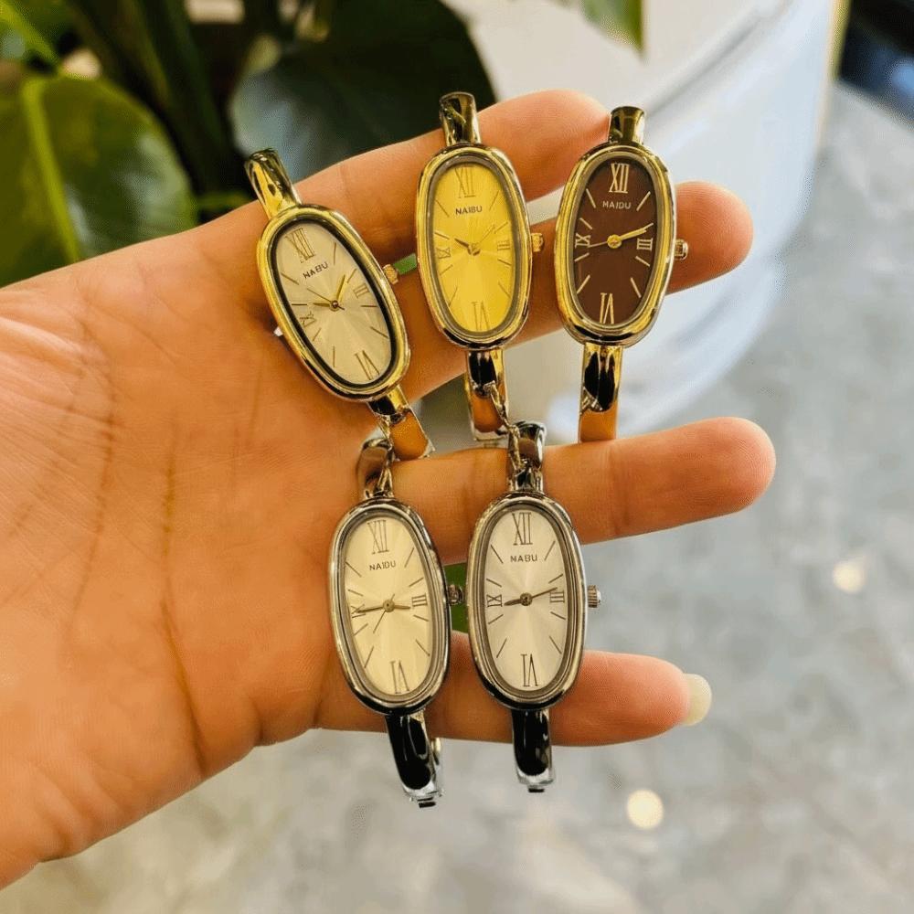 Lightweight Luxury Bracelet Watch Gold/Silver Oval Dial Wristwatch Roman Dial Elegant Quartz Watch for Women