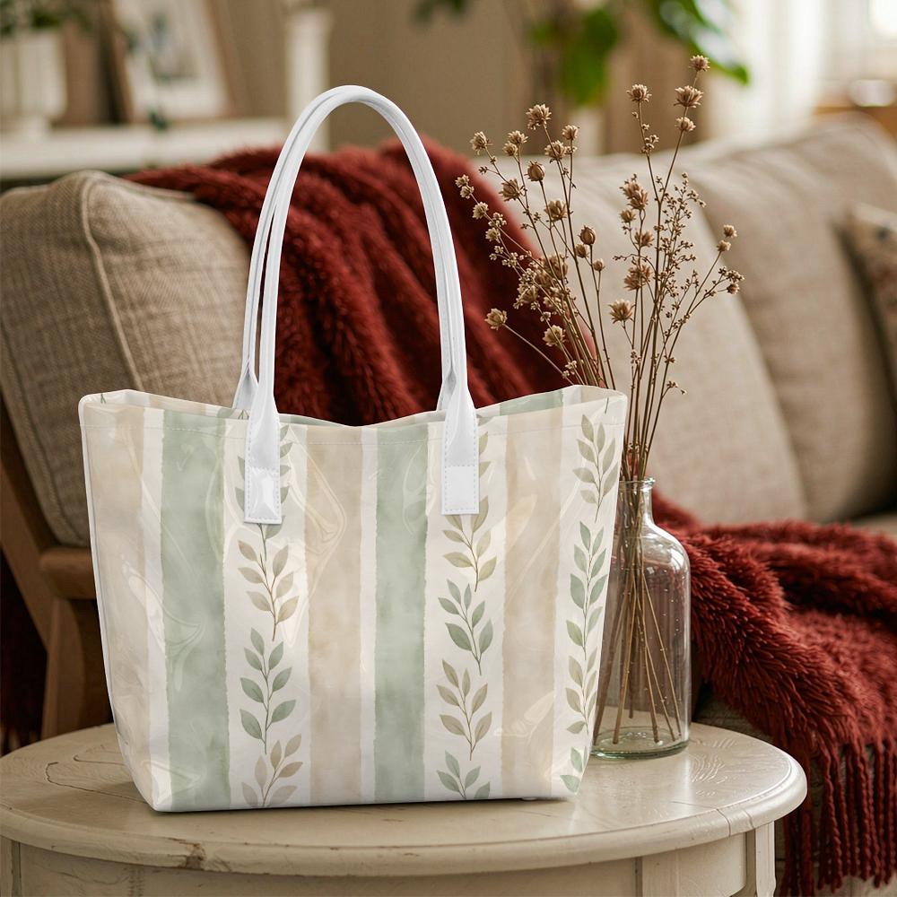 Fashion Leaf Print Tote Bag Casual Large Capacity Daily Commuter Shoulder Bag for Women