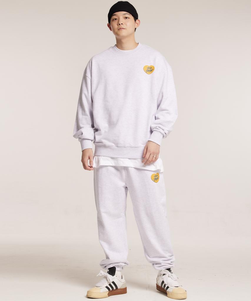 CREAM SODA LAB Human Highlight Heart Jogger Pants Light Gray Yellow