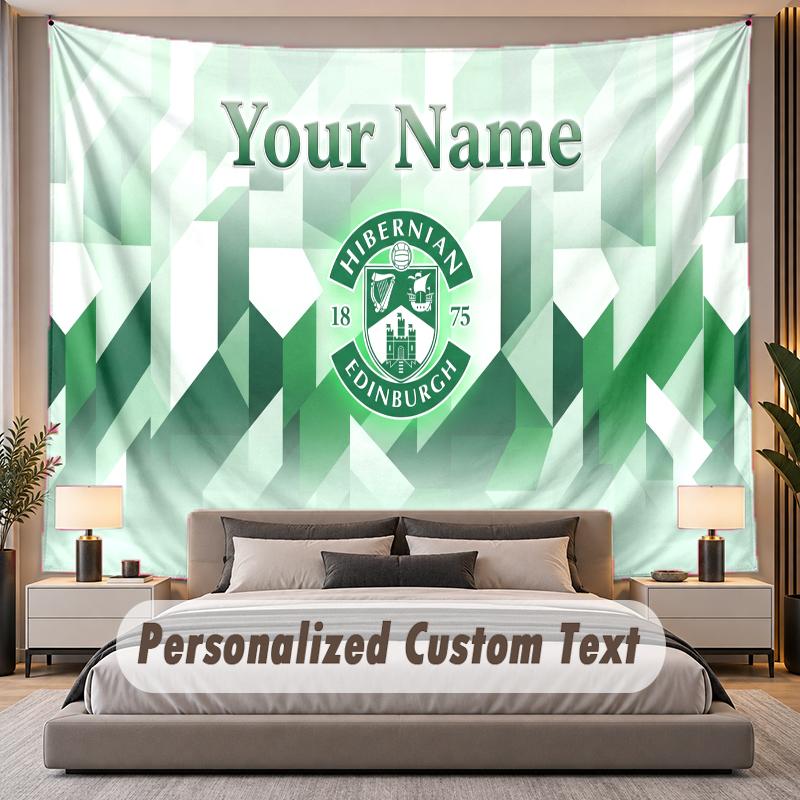 Custom Name Text Tapestry Hibernian FC Personalized Polyester Wall Tapestry For Bedroom And Room