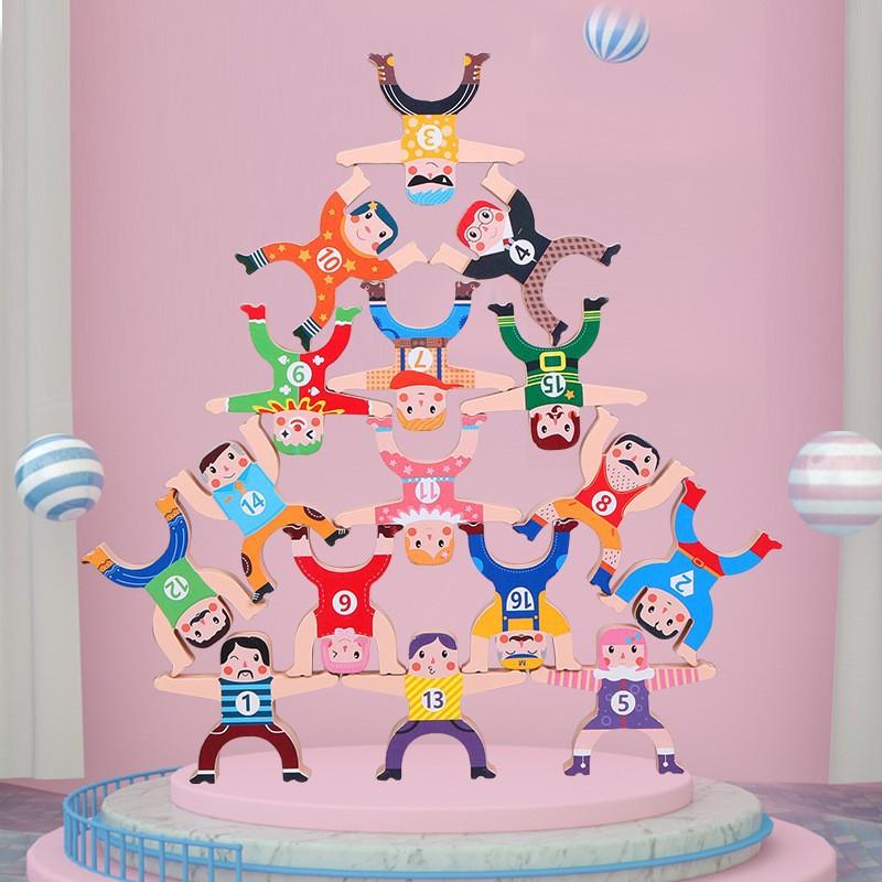 Children's wooden stacking music balance color primary color building block stacking height male and female treasure balance game toy