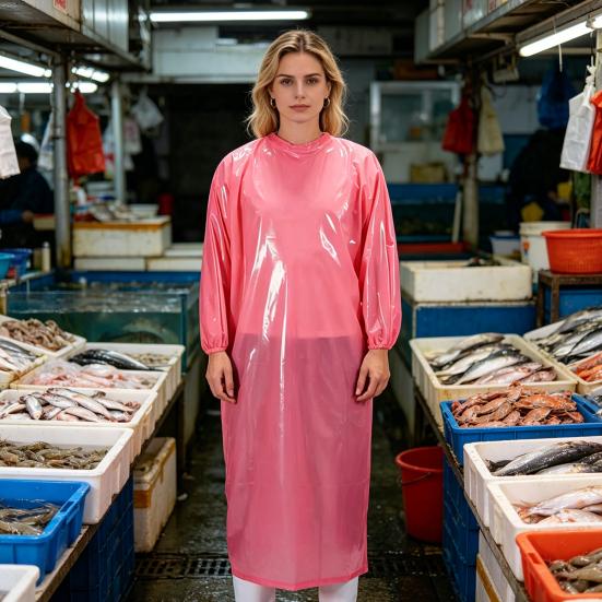 Waterproof Apron with Long Sleeves Food-Grade TPU Protective Smock Oil Resistant Workwear for Food Processing Cold Storage Seafood Work