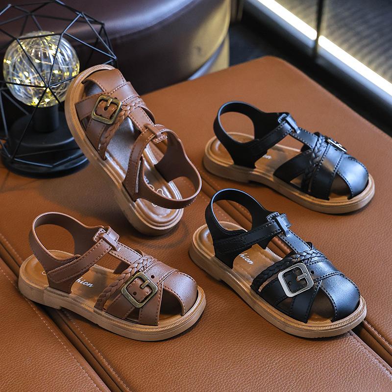 Sandálias de Princesa para Crianças Novo Verão Antiderrapante Sola Macia Meninas Médias a Grandes Velcro Sapatos Infantis Sandálias de Praia