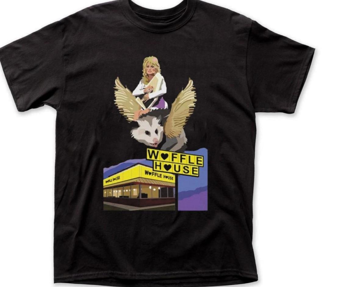 Dolly Parton Riding a Winged Possum over Waffle-House Retro T-shirt size S-5XL S