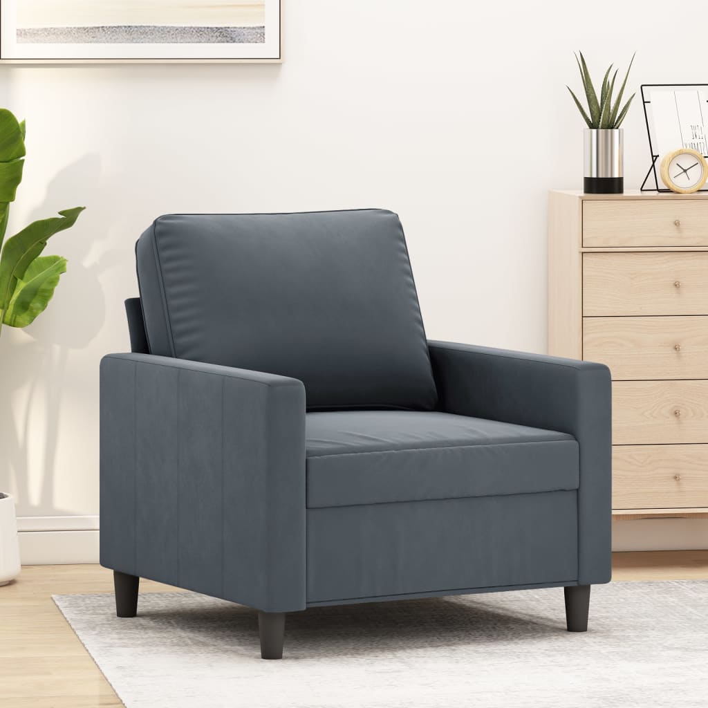 Vidaxl Fotel, Ciemnoszary, 60 Cm, Obity Aksamitem