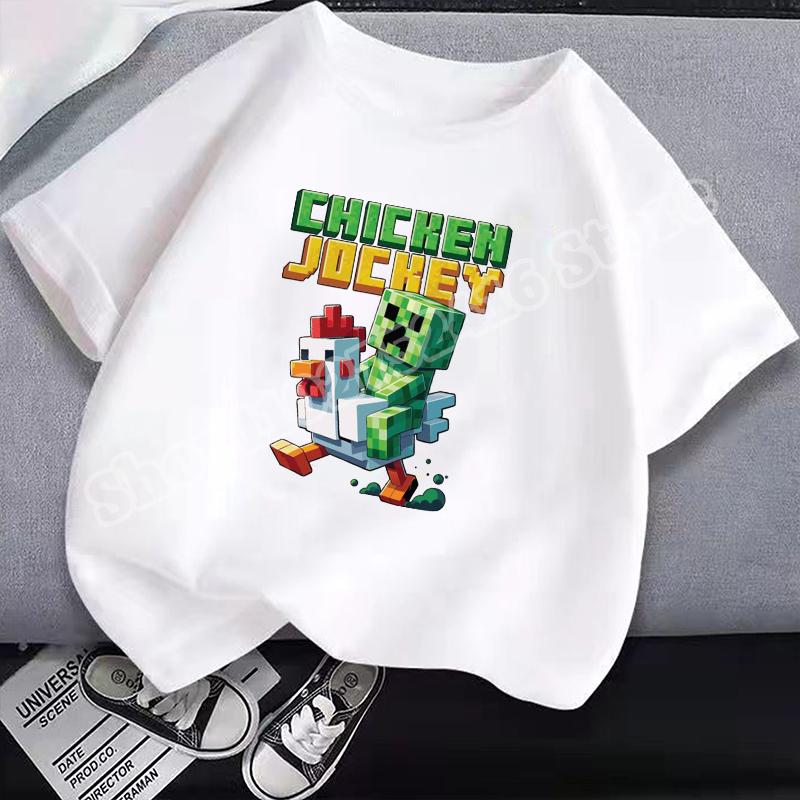 Miner Crafted Child Round Neck Cotton T-Shirt Game Themed Print Short Sleeve Top Casual Tees for Boys Summer Clothing Kids Gifts