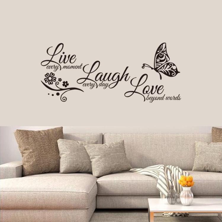 Live Love Laugh Butterfly Hollow-Out Wall Sticker for Bedroom & Living Room 27x58 cm