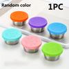 1pc Random Color Leakproof Stainless Steel Sauce Cups with Reusable Silicone Lids - Perfect for Salad Dressing, Bento Lunch Boxes, and Travel