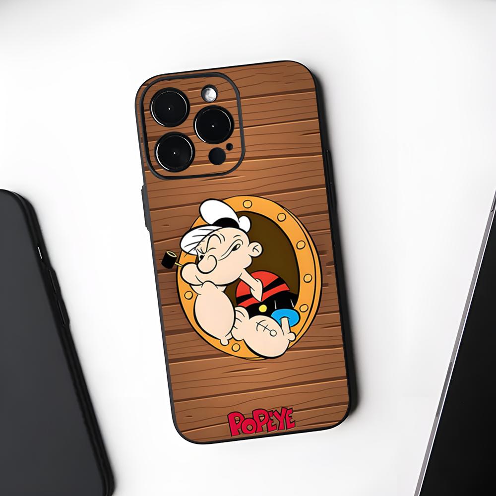 

C-Cartoon P-Popeyes Phone Case Black Soft For Iphone 16 15 14 13 11 12 Pro Max Xr X Xs 8 7 Plus iPhone 13