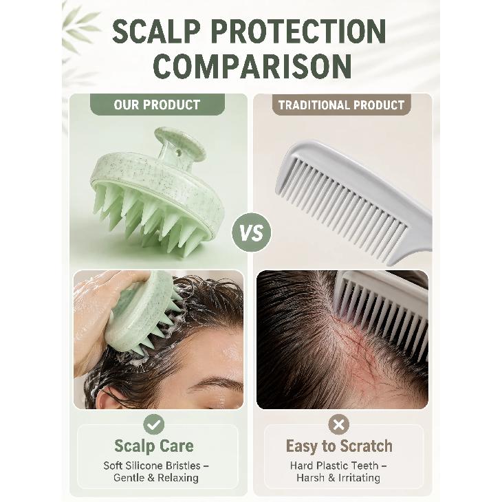 Soft Silicone Scalp Massager Shampoo Brush Wheat Straw Handle Hair Washing Comb Anti Dandruff Head Massage Brush For Home Travel