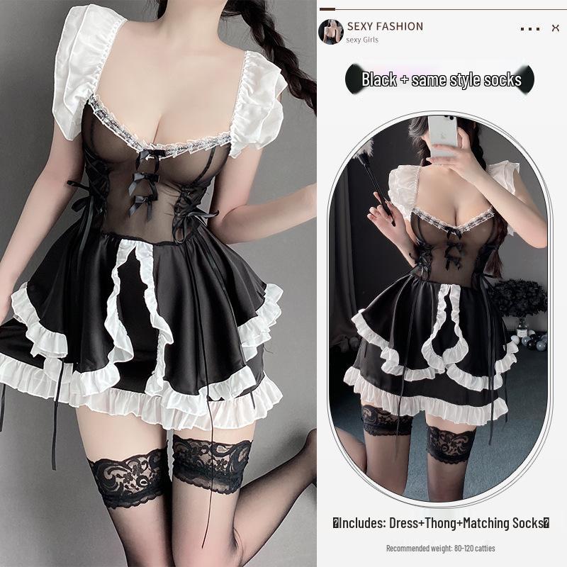 Linlin Ting Women's Cute Maid Lingerie: Sexy See-Through Bedtime Temptation for Small Busts