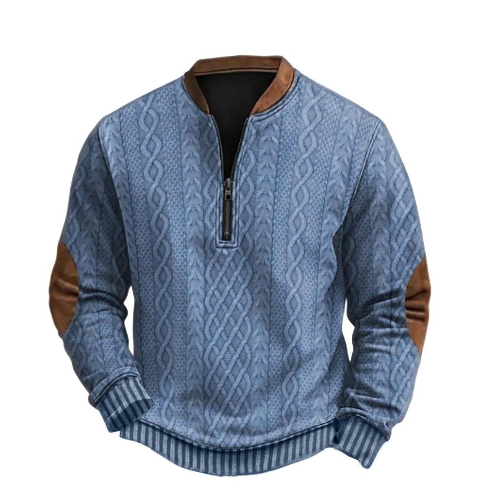 Men's Casual, Trendy, Retro American- Printed Round-neck Long-sleeved Half-pull Hoodie