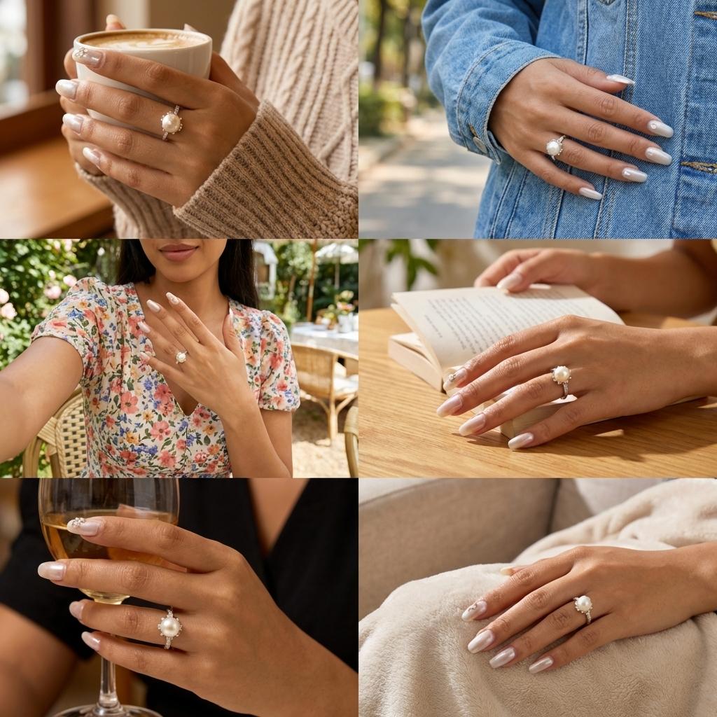 New Design Simple Retro Imitation Pearl Rings for Women Micro Paved Zircon Brass Finger Ring Wedding Party Light Luxury Jewelry
